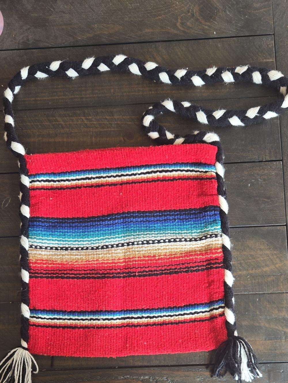 Handwoven Red Mexican-Style Crossbody Bag with Striped Pattern